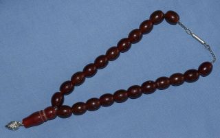 Very Fine Antique Dark Cherry Amber Bakelite Faturan Necklace for Prayer Beads 2