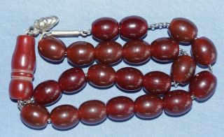 Very Fine Antique Dark Cherry Amber Bakelite Faturan Necklace for Prayer Beads 4