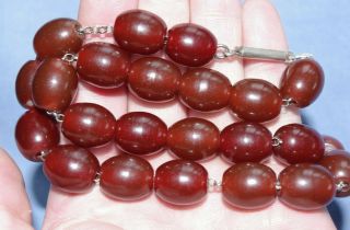 Very Fine Antique Dark Cherry Amber Bakelite Faturan Necklace for Prayer Beads 5