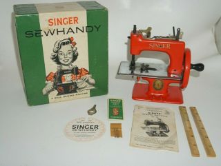 Rare Vintage 1950s Red Singer Sewing Machine 20 Sewhandy W/ Box Ab5