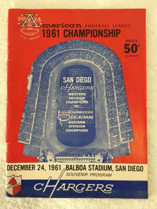 1961 Afl Championship Souvenir Rare Program San Diego Chargers Vs Houston Oilers