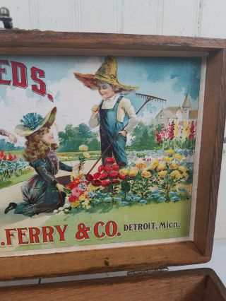 CHOICE FLOWER SEEDS Box,  w Children Gardening,  Vintage,  D.  M Ferry,  Detroit Mich. 4
