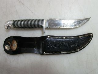 Vintage Western Boulder Co All Fixed Blade Hunting 5.  25 " Knife W/ Sheath