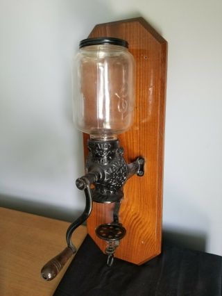 Vintage Arcade Crystal No.  3 Cast Iron Wall Mount Coffee Grinder With Hand Crank