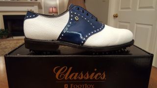 Vintage Footjoy Classics Mens Golf Shoes 51870 Wh/blue 9b Made In Usa