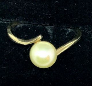 Vintage Signed 14k Solid Yellow Gold & 7mm Pearl Ring Size 7 1/4