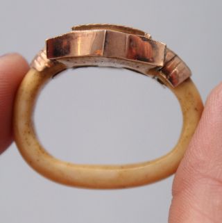 RARE Unique 18/19thC Handmade Fraternal Gold Maltese Cross & Bone Shield Ring 8