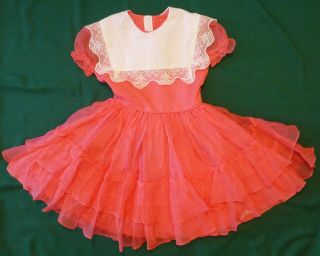 Vtg Martha Miniature Peach Dress Girl 7 Ruffles Lace Bell Circle Sheer Pageant