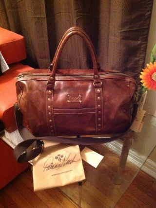 Patricia Nash Vintage Italian Leather Milano Duffel Weekender Cognac Luggage