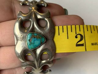 Vintage Sand Cast Sterling Silver & Turquoise Cuff Bracelet Navajo 5