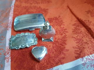 Fine Vintage hallmarked silver cigarette case,  perfume bottle,  pill box and. 3