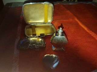 Fine Vintage hallmarked silver cigarette case,  perfume bottle,  pill box and. 4