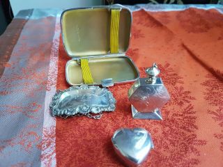 Fine Vintage hallmarked silver cigarette case,  perfume bottle,  pill box and. 5