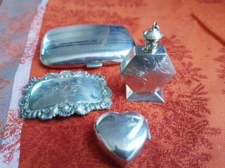 Fine Vintage hallmarked silver cigarette case,  perfume bottle,  pill box and. 6