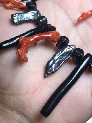 VTG Abstract Black Red Salmon Branch Coral Natural Necklace Authentic Fine 4