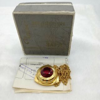 Vintage Zaria Watch Pendant Necklace Red Dial Nos Box Passport Ussr Gold Plated