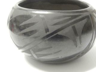 Nicely Sized Antique / Vintage San Ildefonso Black/black Pottery Bowl -