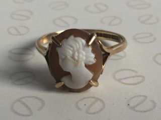Vintage 40’s Cameo Ring 9k Charles Lyster & Son 9k Yellow Gold Uk Size O