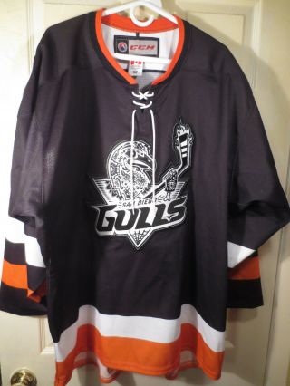 Vtg Ccm Authentic San Diego Gulls Black Hockey Jersey Size 52 Fight Strap