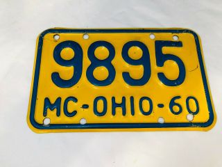 Vintage 1960 Ohio Motorcycle License Plate Tag 9895