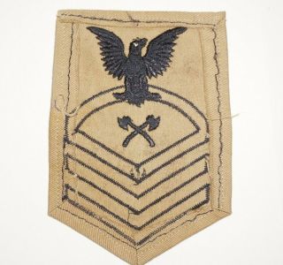 Navy Chief Carpenters Mate WWII Rate Rank Patch on Tan Twill C1199 2