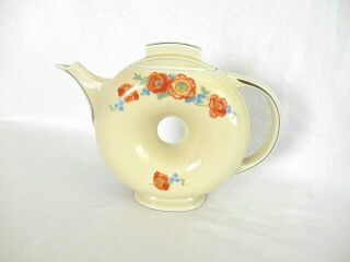 Vintage Hall China Orange Poppy " Donut " Shape Teapot -