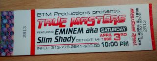Vintage Eminem Aka Slim Shady Concert Ticket 1999 Detroit - 8 Mile Mi