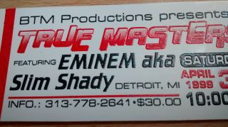 Vintage Eminem aka Slim Shady Concert Ticket 1999 Detroit - 8 Mile MI 3