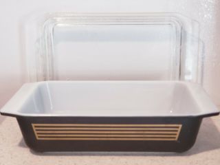 RARE Vintage Black Gold Striped Pyrex 2 quart casserole dish with lid 575 - B 2