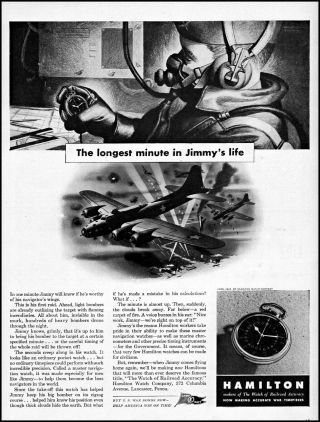 1943 Ww2 U.  S.  Bomber Plane Hamilton Watches Navigator Vintage Art Print Ad Adl38