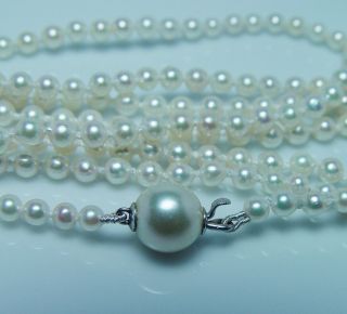 40 " Long Salt Water Pearl Necklace 14k White Gold Clasp Opera Length