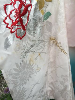 Antique Vintage Asian Rayon Robe Kimono Dress Floral Metallic Print Pastels 5