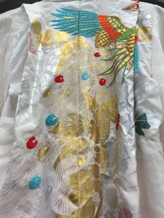 Antique Vintage Asian Rayon Robe Kimono Dress Floral Metallic Print Pastels 8