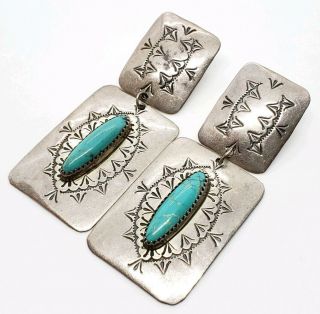 Chunky Vintage Navajo Sterling Silver Turquoise Native American Dangle Earrings