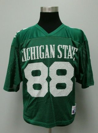 Vtg 80s Champion Michigan State 1988 Rose Bowl Football Jersey L 88 Green White