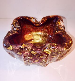 Vtg Mcm Barovier & Toso Murano Art Glass Cordonato Bubbles Glass Bowl