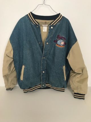 Vintage Disney Store Eeyore Bomber Mens Denim Varsity Jacket Size Xl