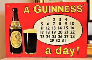 Vintage Guinness Irish Beer Pub Advertising Tin Calendar Sign Pub Old Ireland