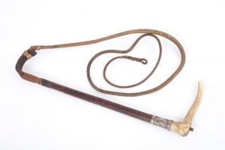 Vintage " Swaine & Adeney " - Silver Collar Hunting Whip - Plaited Leather & Thong