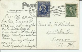 Rare 1908 Eugene W Chafin President Stamp Prohibition Party Whitehouse Dover NH 2