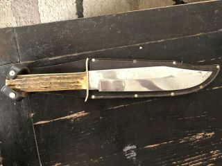 Vintage York Cutlery Co.  Germany 710 Fixed Blade Bowie Knife Stag Handle