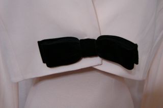 VINTAGE White W/Black Velvet Bow Crop Bolero Evening Jacket NWD L 4