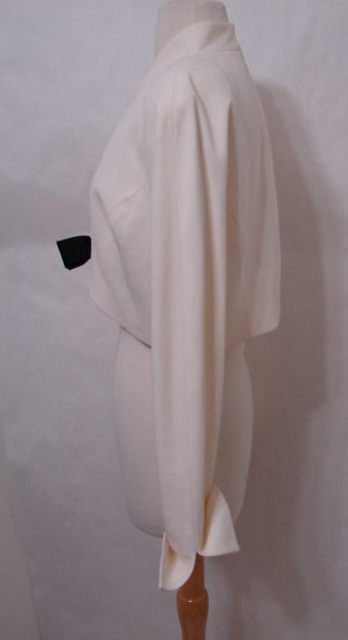 VINTAGE White W/Black Velvet Bow Crop Bolero Evening Jacket NWD L 5