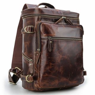 Vintage Real Leather Backpack For Men Travel Work 16 " Laptop Daypack School Bag
