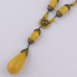 VINTAGE ART DECO BUTTERSCOTCH AMBER CELLULOID SAUTOIR FLAPPER NECKLACE 2