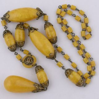 VINTAGE ART DECO BUTTERSCOTCH AMBER CELLULOID SAUTOIR FLAPPER NECKLACE 3