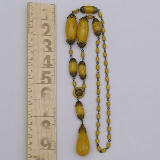 VINTAGE ART DECO BUTTERSCOTCH AMBER CELLULOID SAUTOIR FLAPPER NECKLACE 4