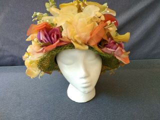 Vintage Christian Dior Chapeaux Paris - York Floral Couture Hat Netting 2