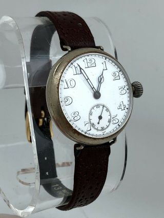 Rare LONGINES 1910 ' s PRE - WWI MILITARY TRENCH 33mm Porcelain Dial RUNS 11