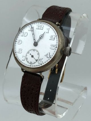 Rare LONGINES 1910 ' s PRE - WWI MILITARY TRENCH 33mm Porcelain Dial RUNS 12